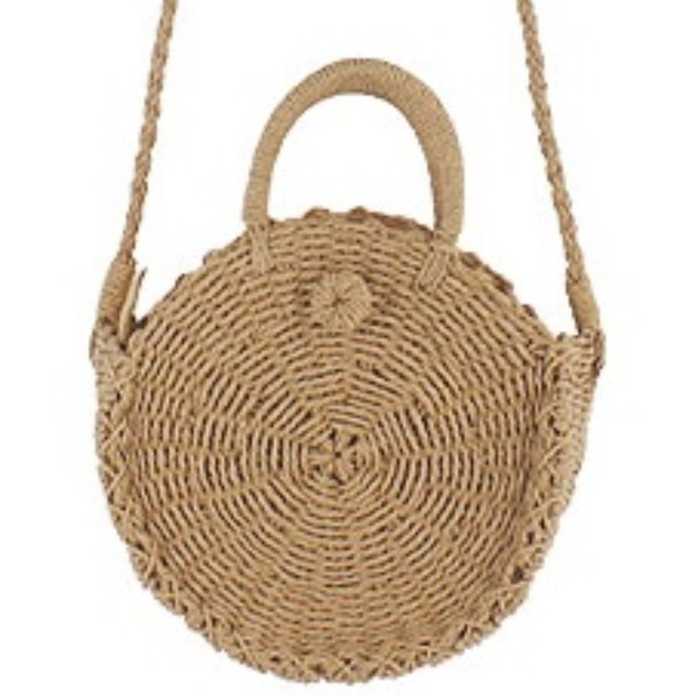 TAN HANDMADE ROUND STRAW CROSS BODY & SATCHEL - Picture 4 of 4